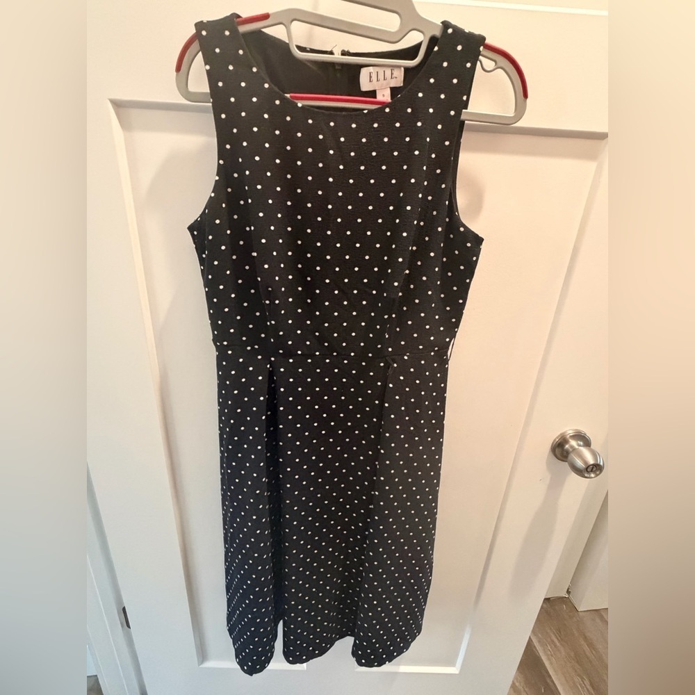 ELLE Black Polka Dot Sleeveless Fit & Flare Dress Size S Classic Retro Lined - Picture 1 of 10